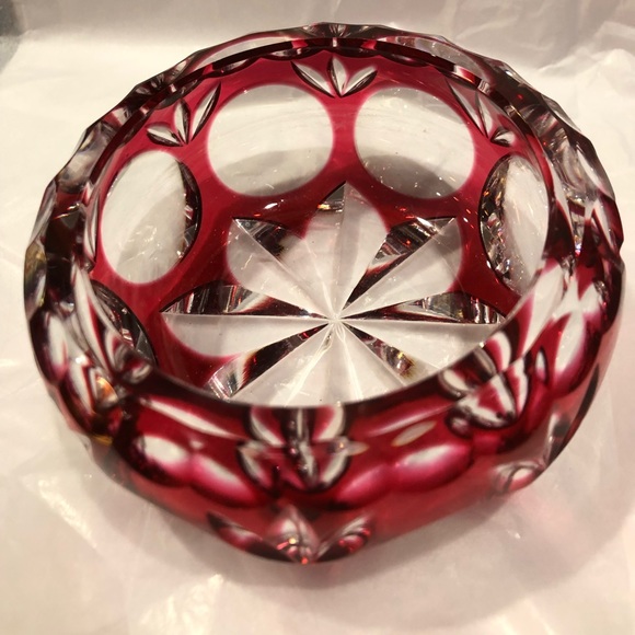 Nachtmann Bramberg Crystal Glass Bowl Cut Cranberry To Clear Czech Bohemian 50’s - Picture 1 of 12